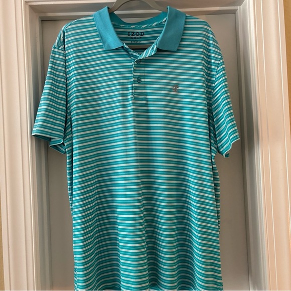 IZOD GOLF With  STRETCH Size Large BLUE WHITE STRIPE SS - Picture 1 of 16